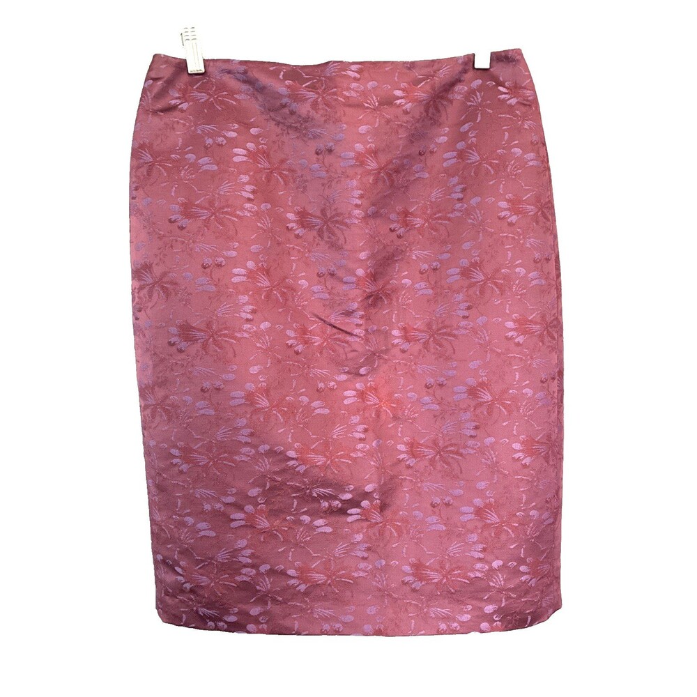 Vtg 90s Linda Allard Ellen Tracy Jacquard Pencil Skirt Sz 10 Purple Chinoiserie